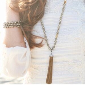 New! Bundle Stella & Dot Milana Tassel Necklace & Earrings Gold Silver Boho Be…